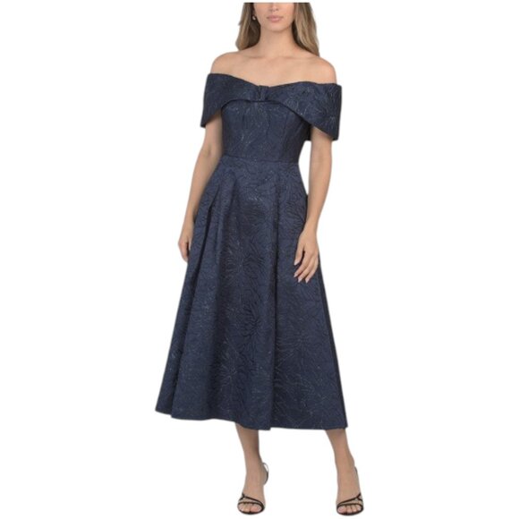 RENE BY RENE RUIZ Off The Shoulder Jacquard Tea-length Dress - Picture 1 of 3